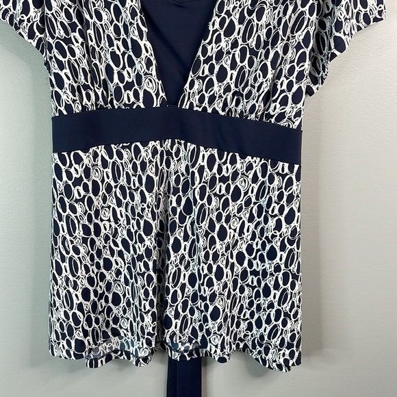 GEORGE Classics Plus Y2K Navy White Empire Waist Pattern Print Tie Back Top 2X - Picture 6 of 12